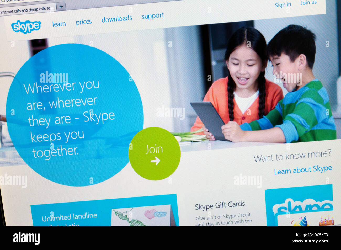 La page d'accueil du site Web de Skype. Banque D'Images