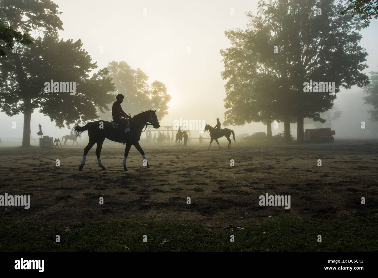 2 août 2013 Matinée d'entraînement pour les chevaux de course pur-sang à l'Hippodrome de Saratoga dans l'état de New York porte dans la pratique Banque D'Images