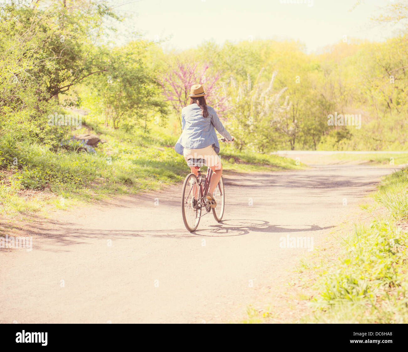 USA, New York State, New York, Central Park, Mid adult woman riding bicycle Banque D'Images