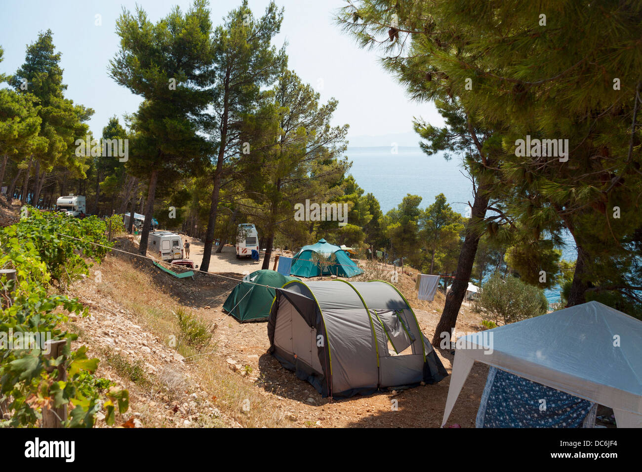 Camping Aloa situé entre ville de Bol Murvica et village sur l'île de Brač, Croatie Banque D'Images