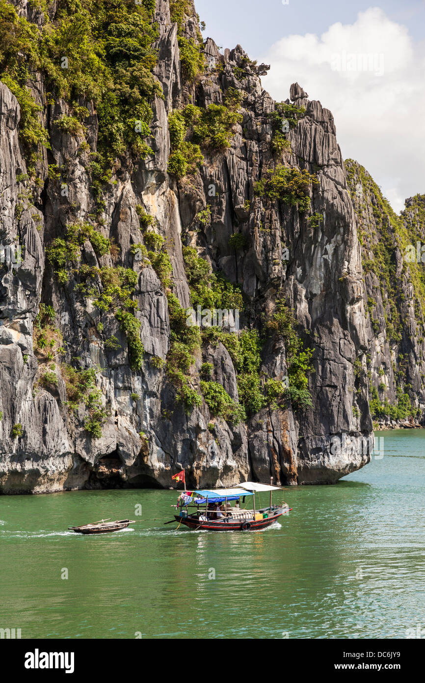 Sur la baie d'Halong Jonque vietnamienne Banque D'Images