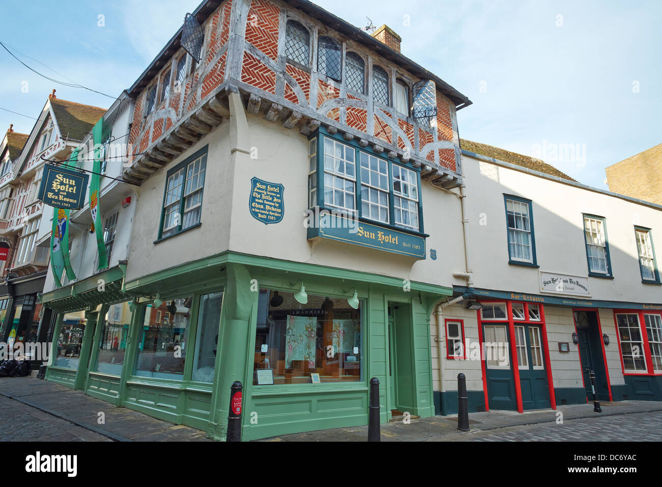 L'hôtel Sun et salons de thé officiellement appelé le Little Inn construit rue Sun 1503 Canterbury Kent UK Banque D'Images