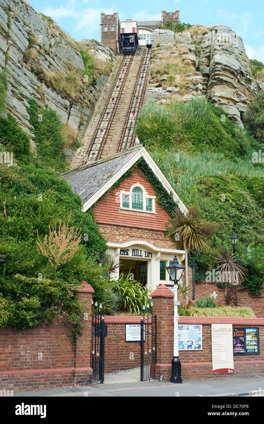 East Hill Lift bord du funiculaire le cliff railway dans le UK Rock-A-Nore Road Hastings Sussex Banque D'Images