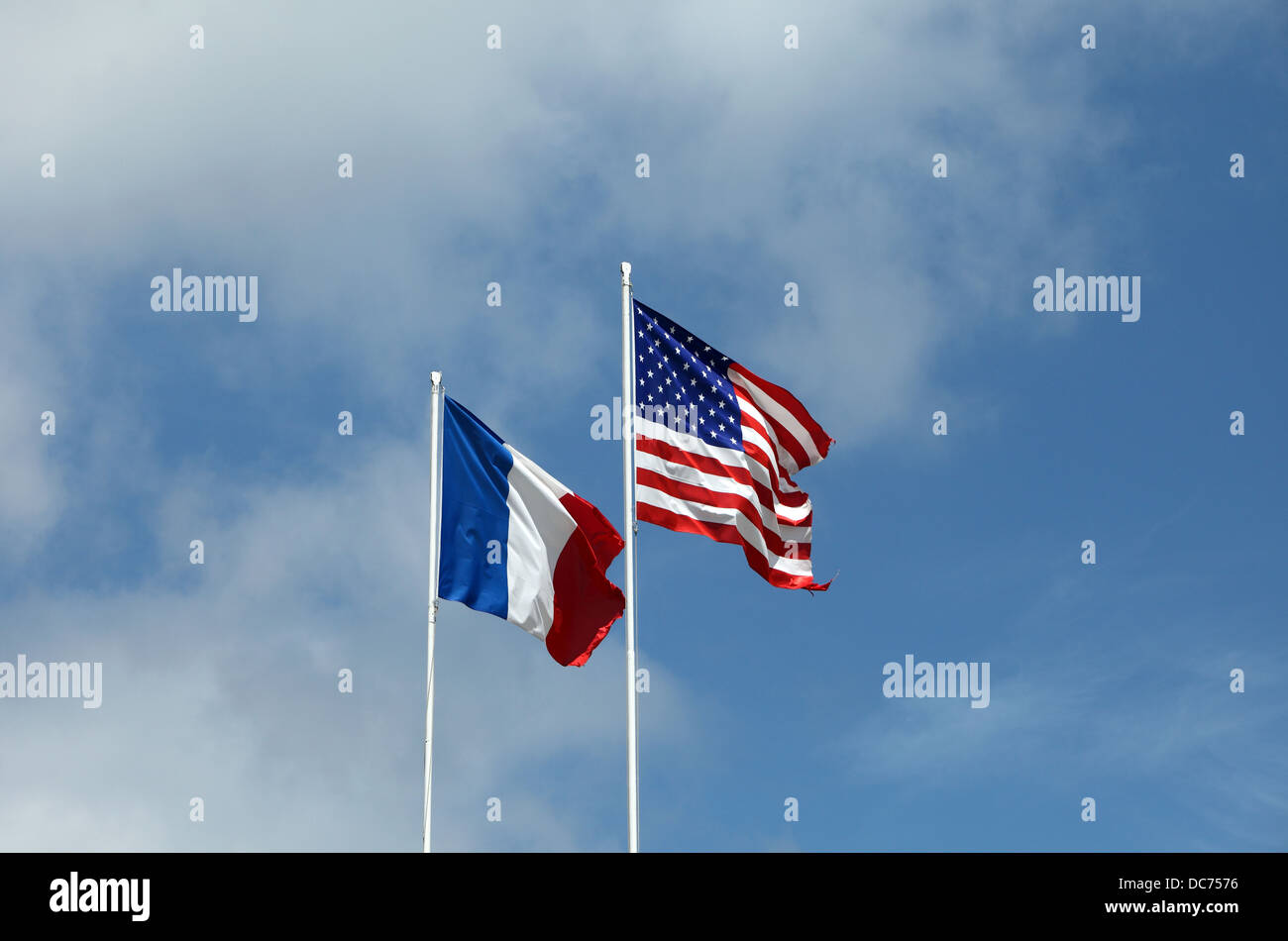 Les drapeaux américains et français, l'entente cordiale. Banque D'Images