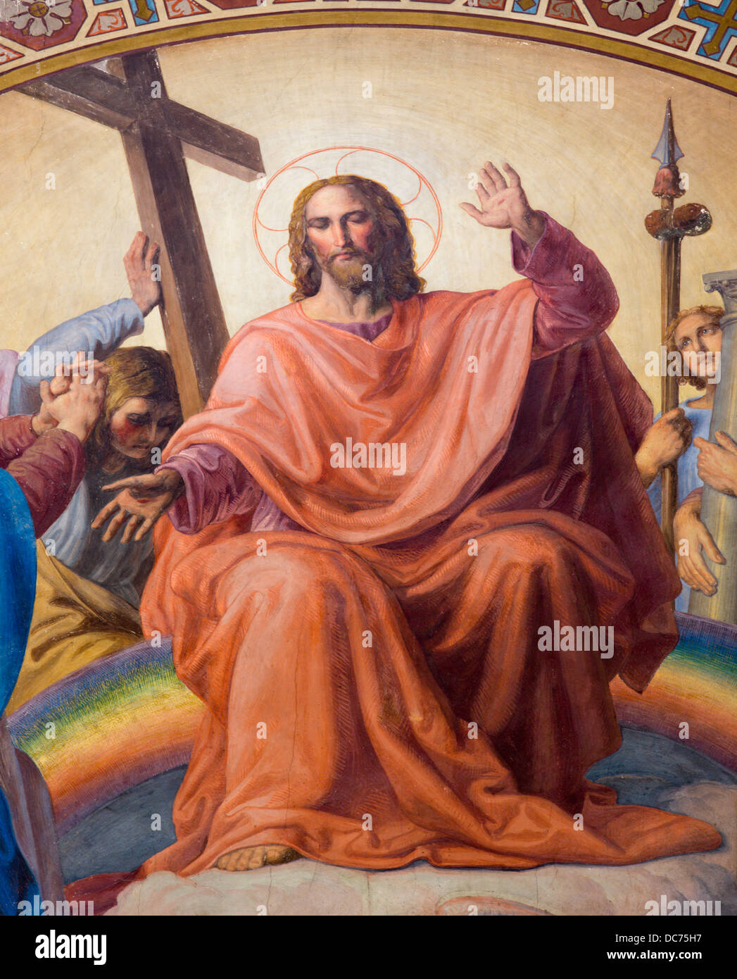 Vienne - 27 juillet : Jésus Christ. Détail de fresque de la scène du Jugement dernier par Leopold Kupelwieser Banque D'Images