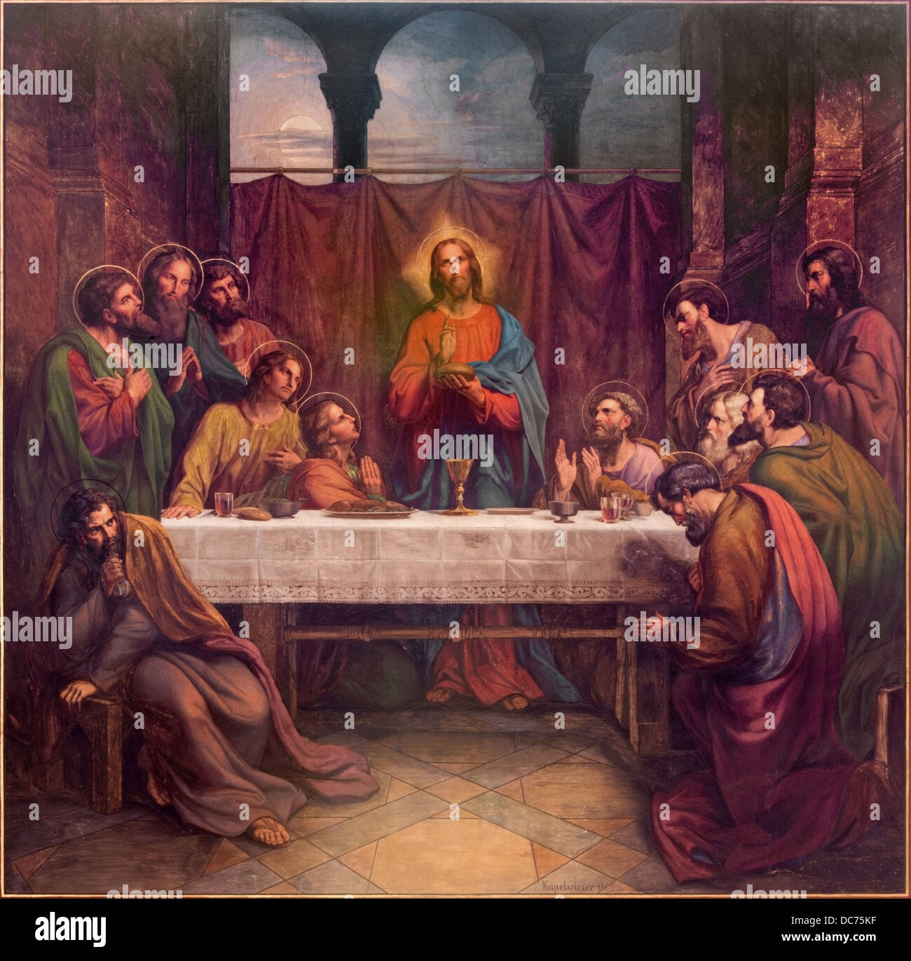 Vienne - 27 juillet : fresque de la dernière cène du Christ par Leopold Kupelwieser à partir de 1889 dans la nef de l'église Altlerchenfelder Banque D'Images