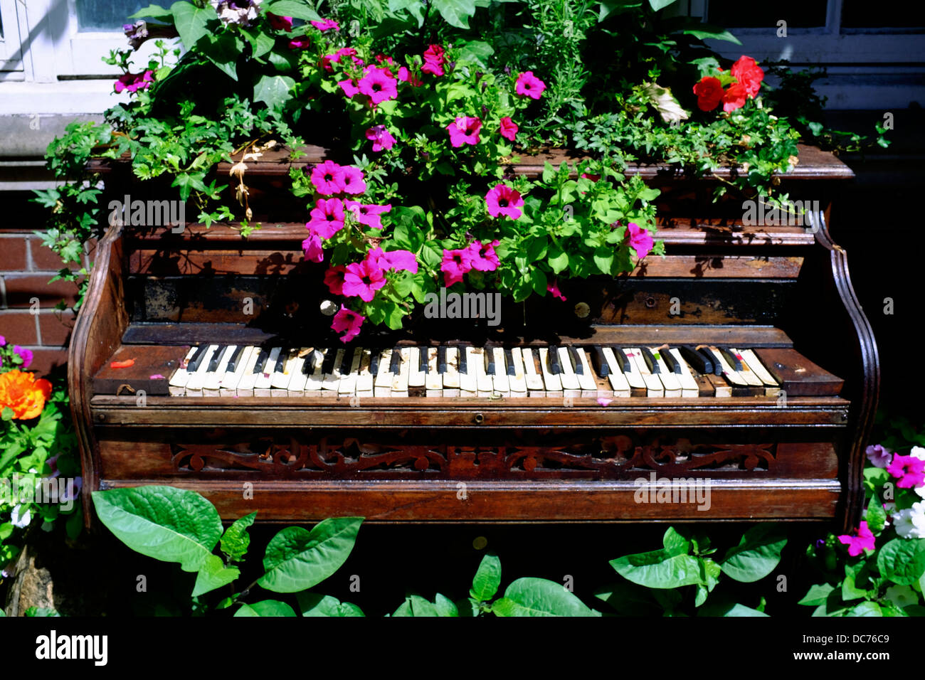 Vieux piano utilisé comme fleur semoir, Londres, Royaume-Uni Banque D'Images