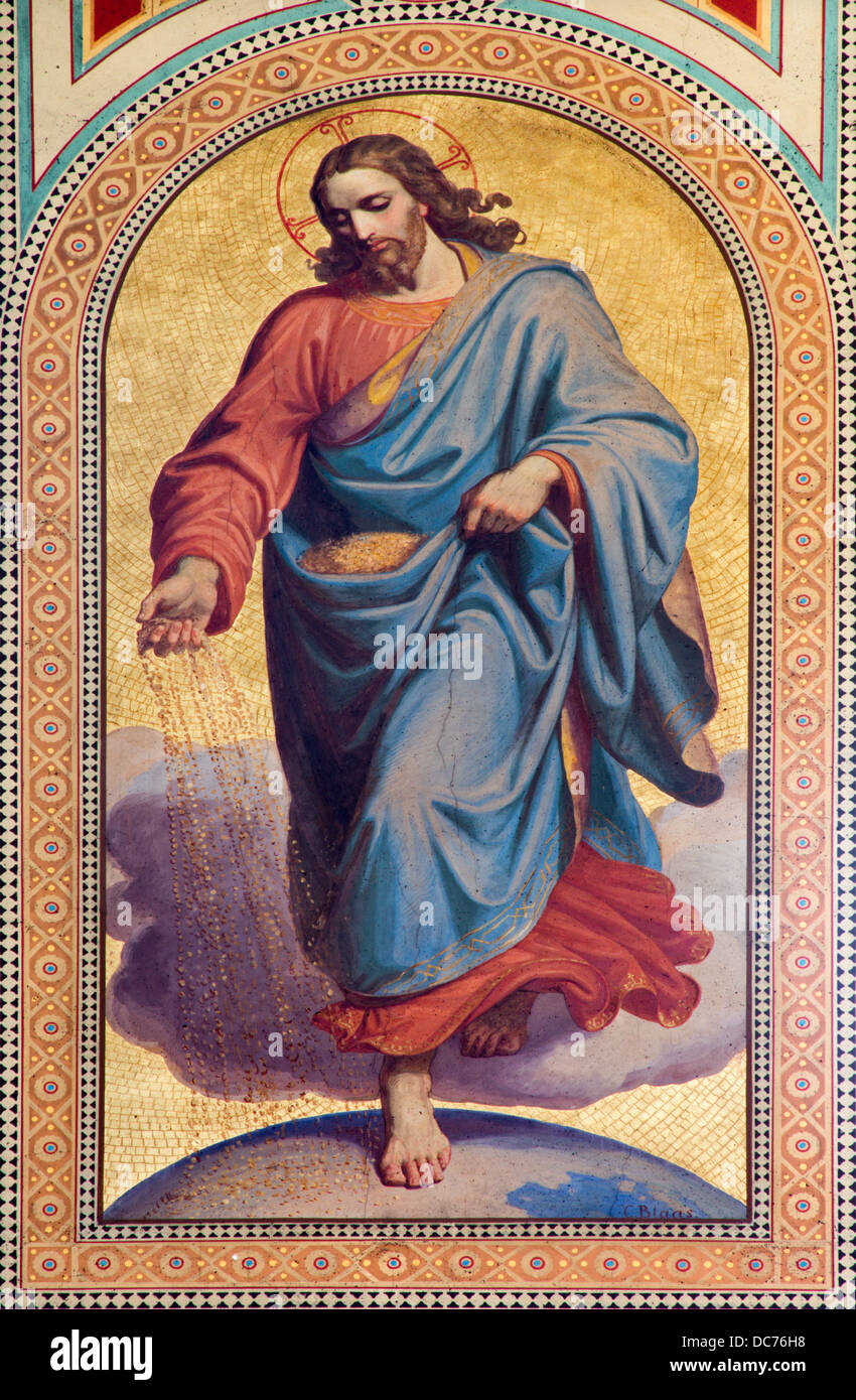 Vienne - 27 juillet : fresque de Jésus Christ comme seedsman de parabole dans le Nouveau Testament par Karl von Blaas de 19. 100. Banque D'Images