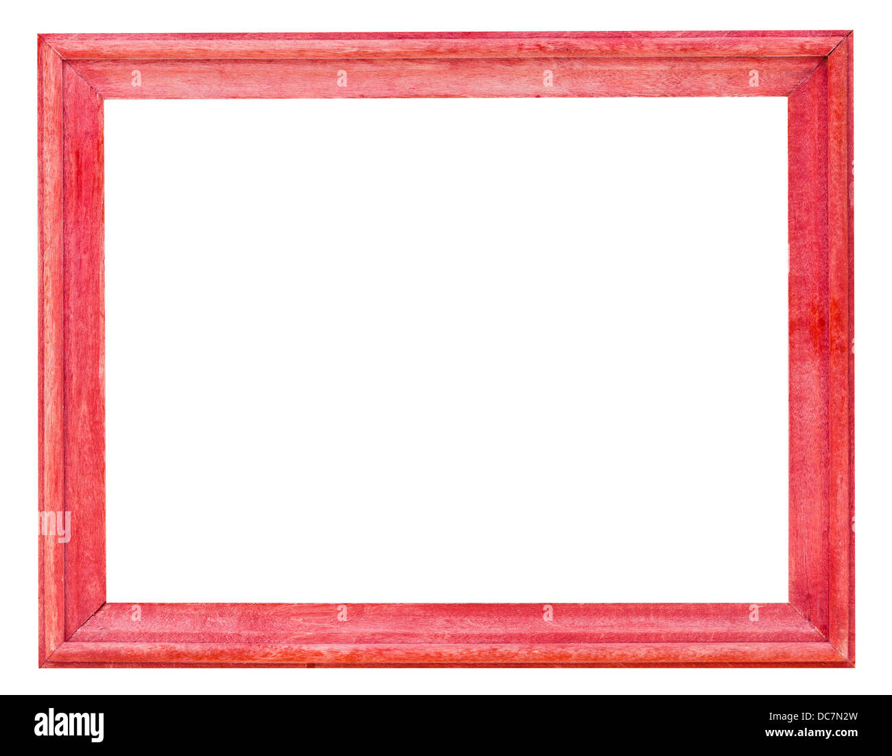Ancien cadre photo en bois peint rouge avec toile isolé sur fond blanc Banque D'Images