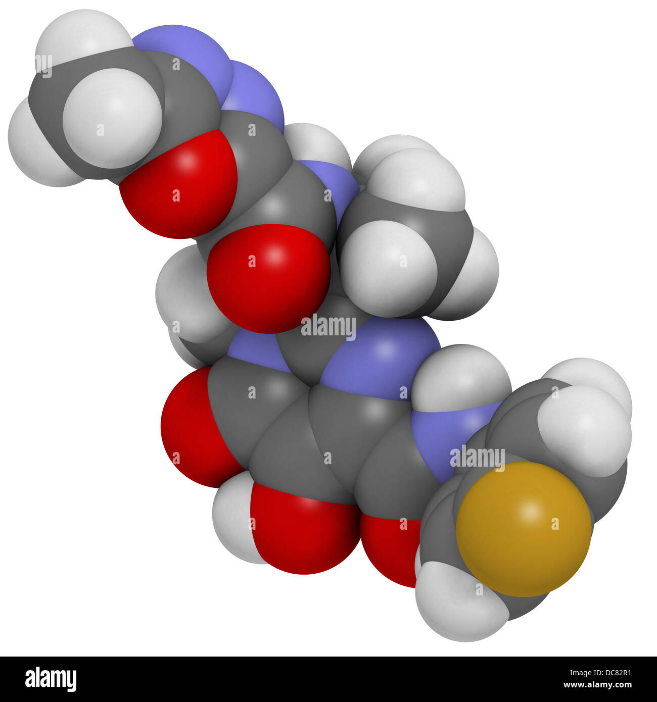 Le raltégravir inhibiteur de l'intégrase du VIH aux médicaments (classe), la structure chimique. Les atomes sont représentés comme des sphères de couleur classiques. Banque D'Images