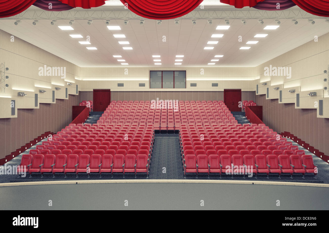 Fauteuils rouge vide dans le théâtre moderne Banque D'Images