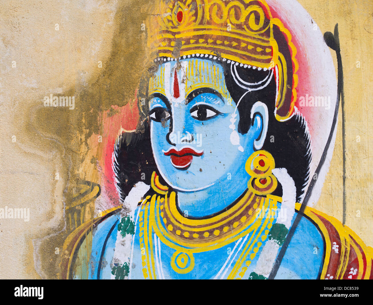 Dieu hindou Shiva murale peinte sur les bâtiments situés sur les rives de la rivière Ganges - Varanasi, Uttar Pradesh, Inde Banque D'Images