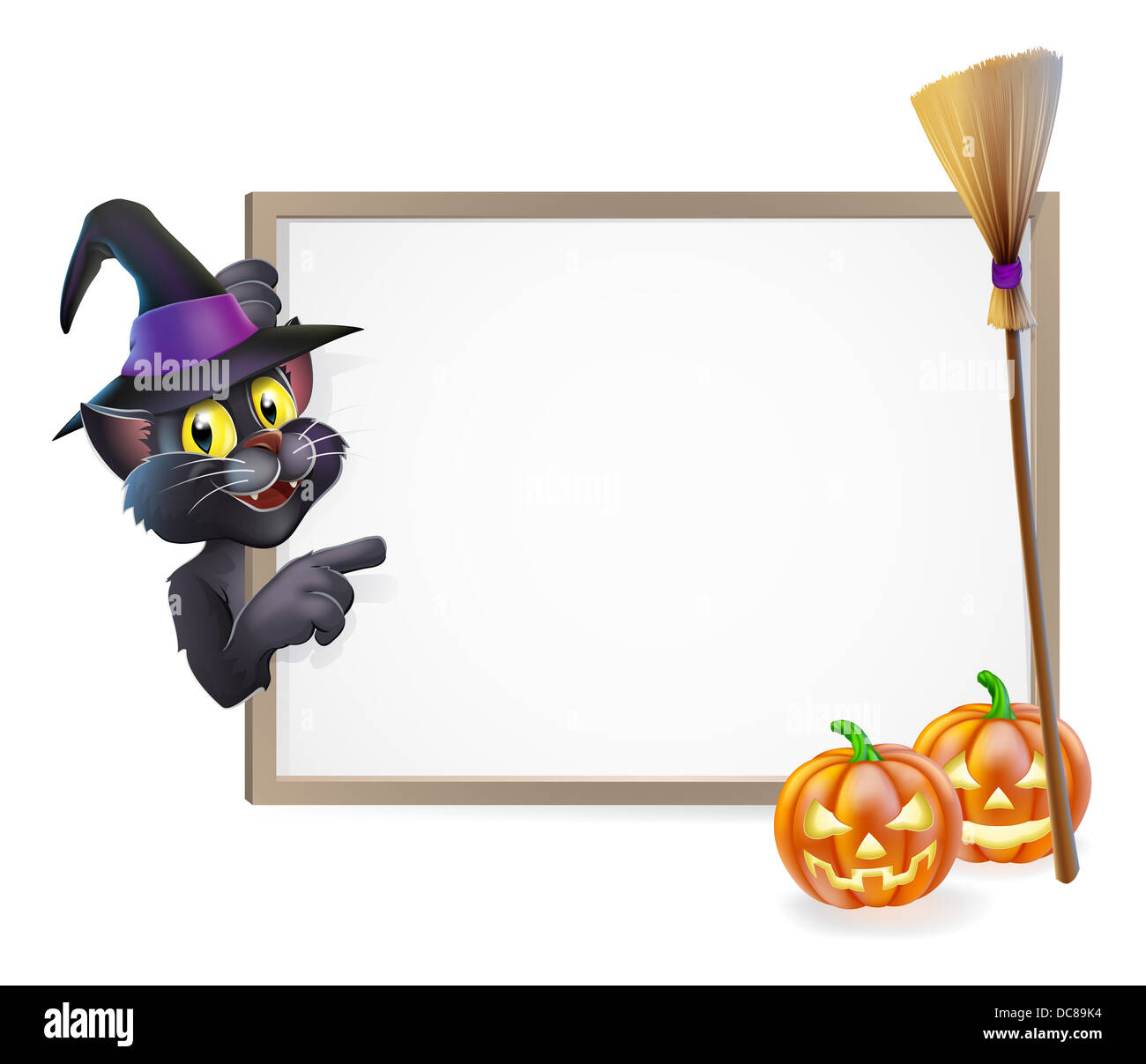 Illustration d'un chat noir Halloween sorcière fond signe Banque D'Images