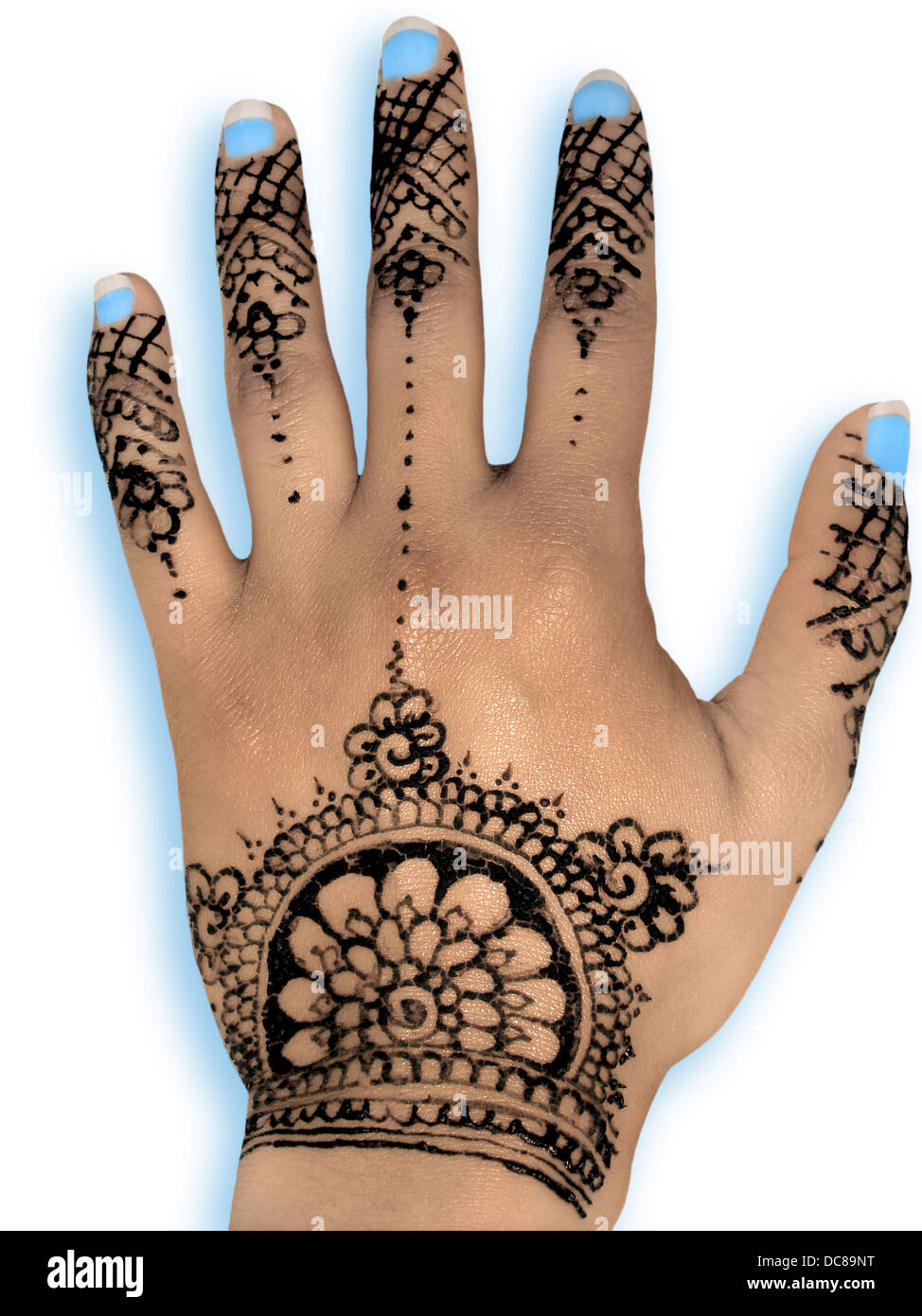 Mehendi henné - ongles bleu isolé et d'ombre Banque D'Images