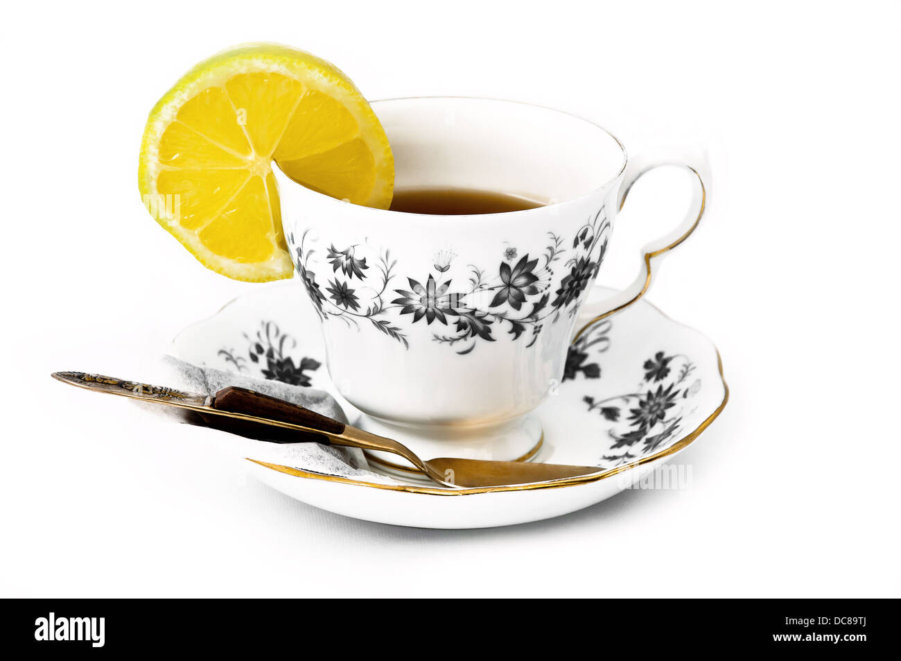 China tea cup avec tranche de citron Banque D'Images