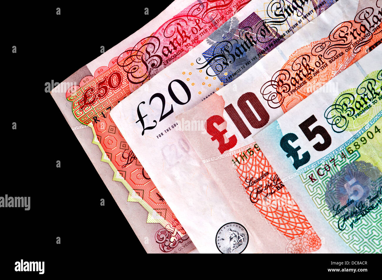 L'argent de papier monnaie britannique Billets clipping path Banque D'Images