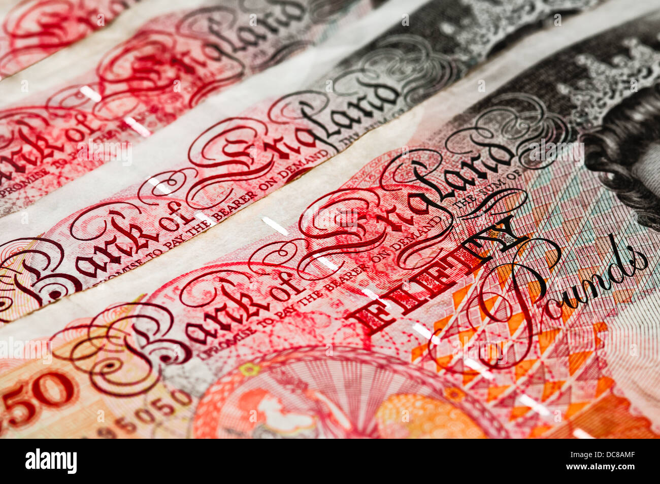 Cinquante livres sterling en monnaie britannique close up Macro Banque D'Images