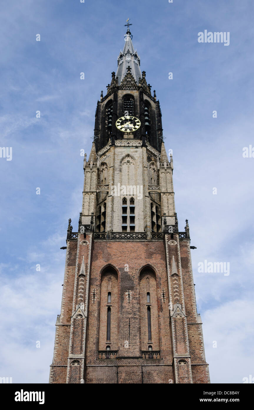 Flèche de l'Oude Kerk (vieille église) à Delft, Pays-Bas Banque D'Images