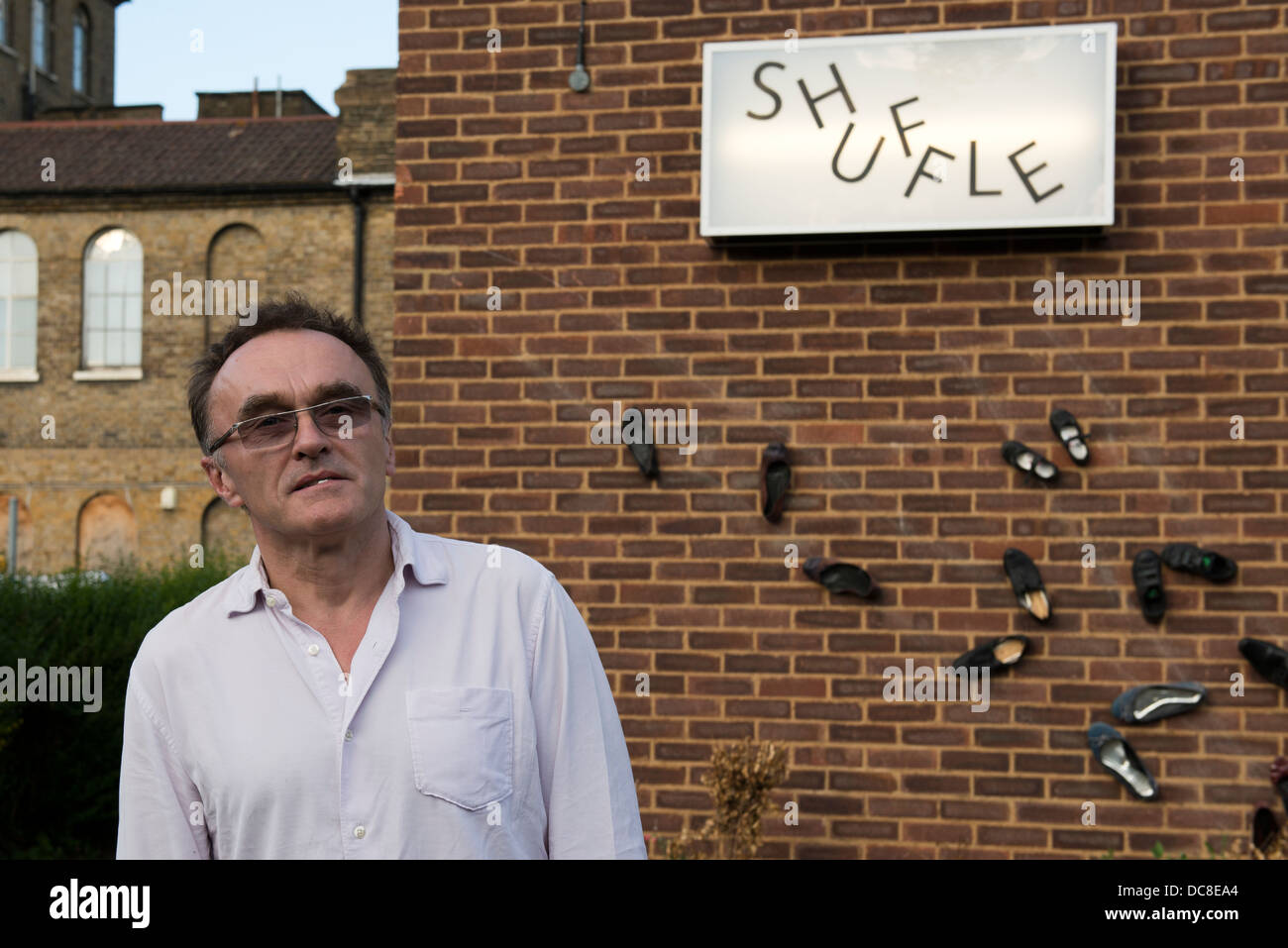 Danny Boyle, Conservateur du Festival Shuffle tenue à l'Hôpital St Clements, Mile End, Londres. Banque D'Images