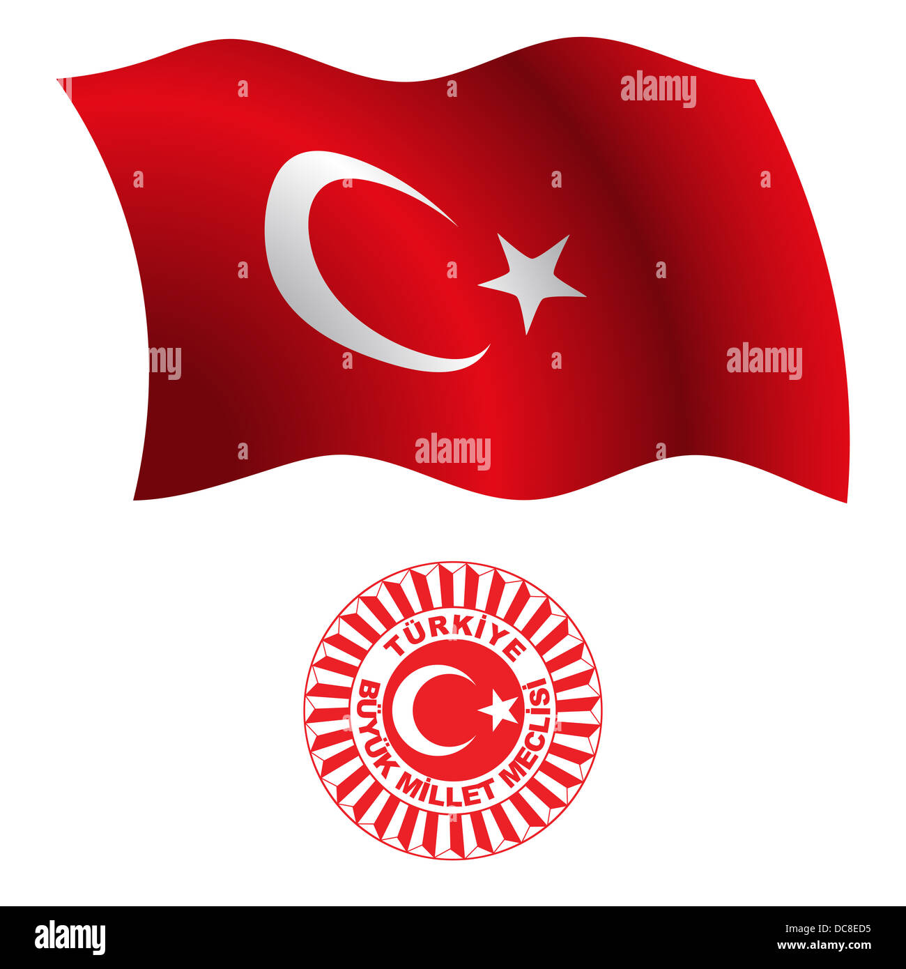 La Turquie drapeau et ondulées de bras sur fond blanc, l'art vectoriel illustration, image contient la transparence Banque D'Images