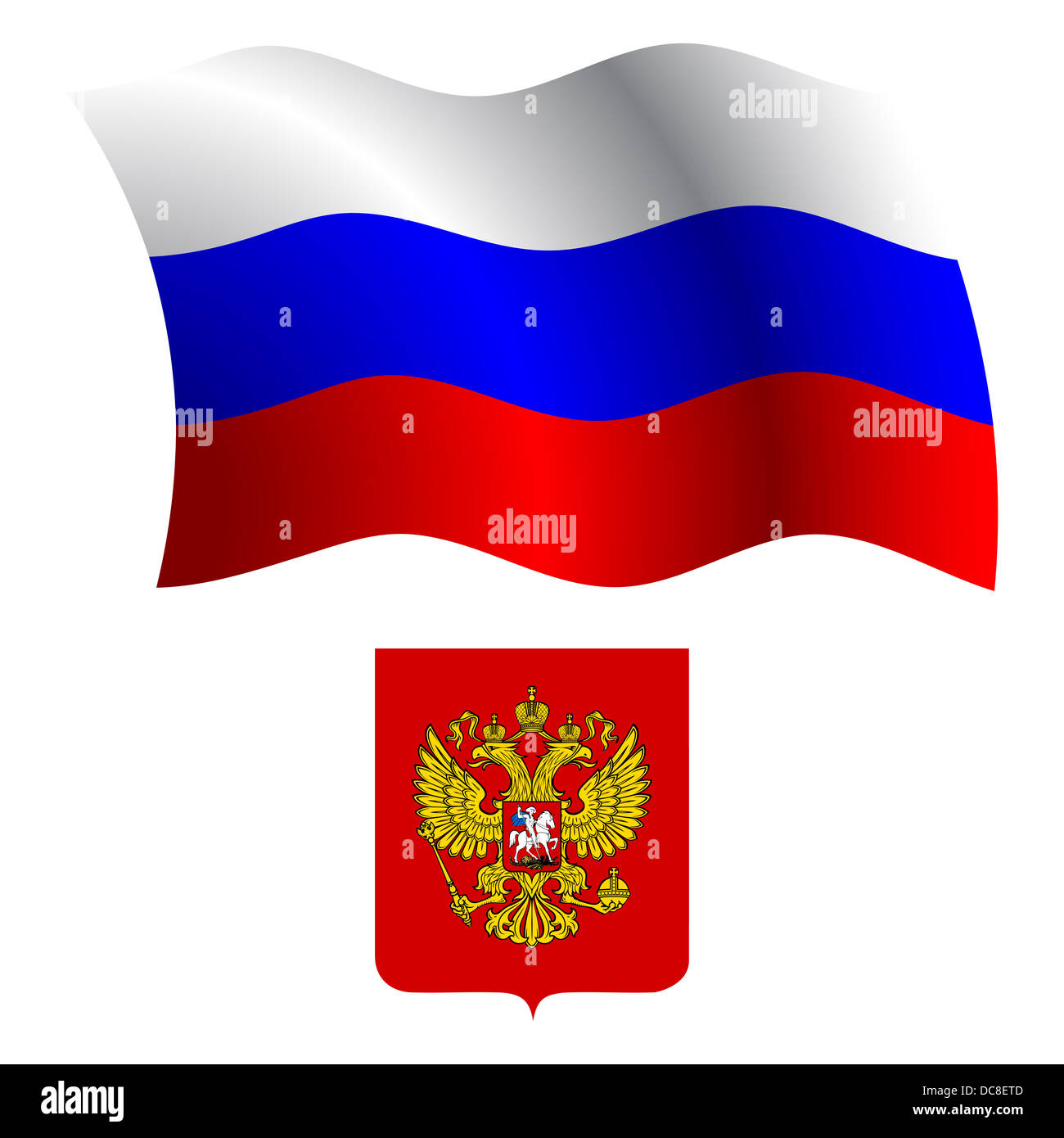 La Russie drapeau et ondulées de bras sur fond blanc, l'art vectoriel illustration, image contient la transparence Banque D'Images