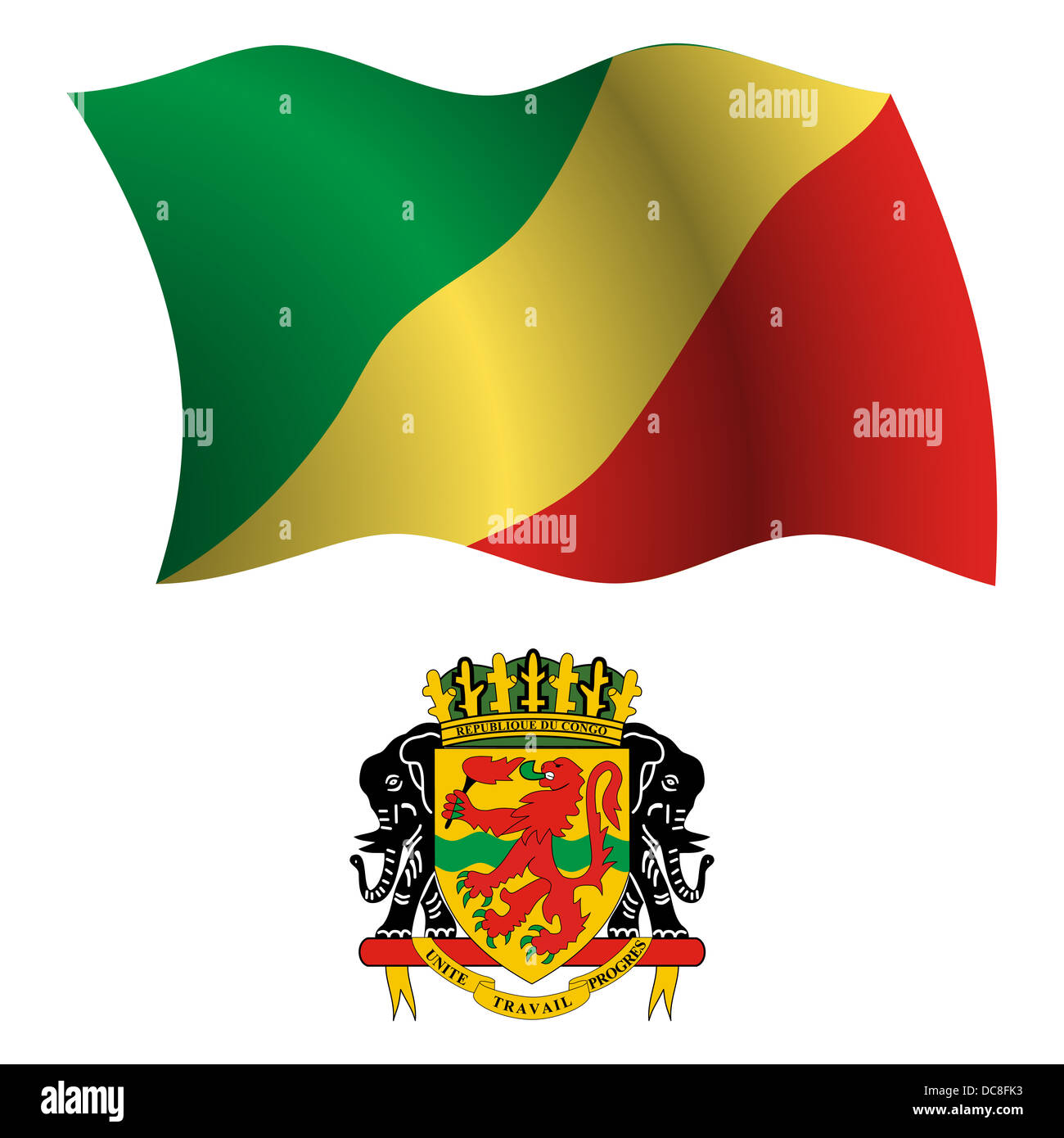 Republique Du Congo Ondees Drapeau Et D Armoiries A L Arriere Plan Blanc Vectoriel Illustration Image Contient La Transparence Photo Stock Alamy