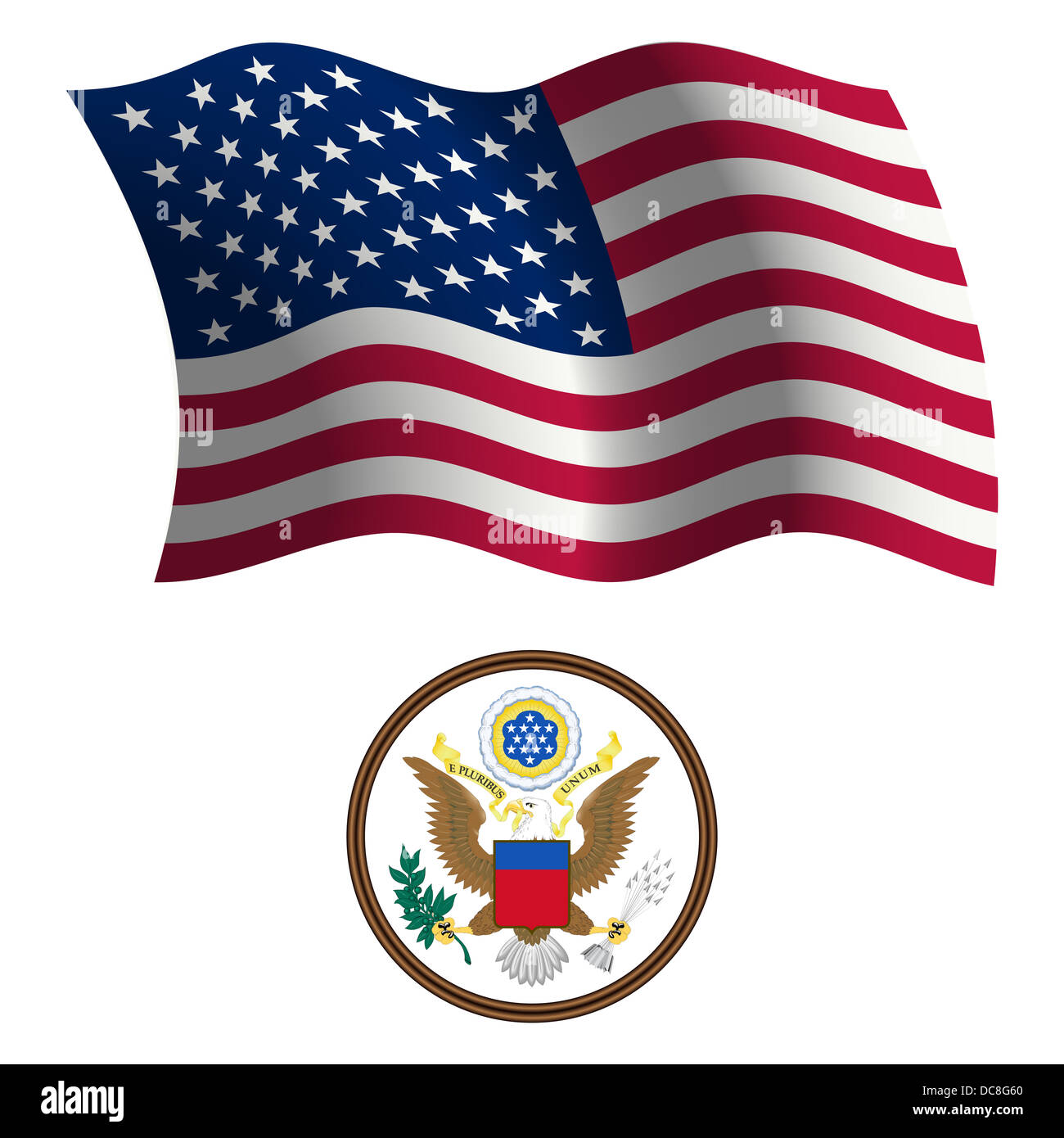 United States ondées d'un drapeau et d'armoiries à l'arrière-plan blanc, vectoriel, illustration image contient la transparence Banque D'Images