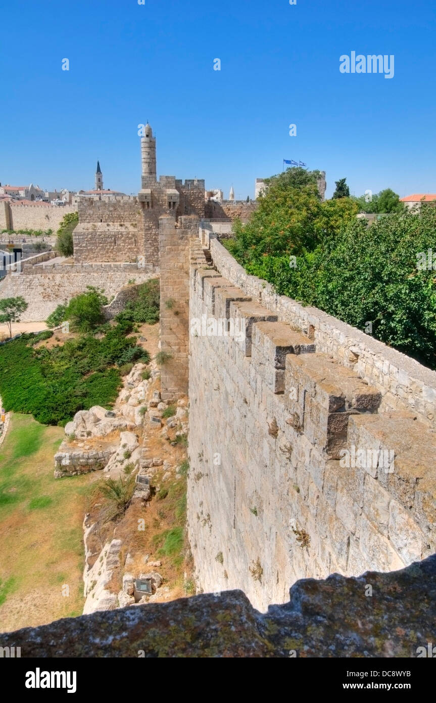Les remparts, Jérusalem, Israël, remparts en pierre de l'ancienne ville Banque D'Images