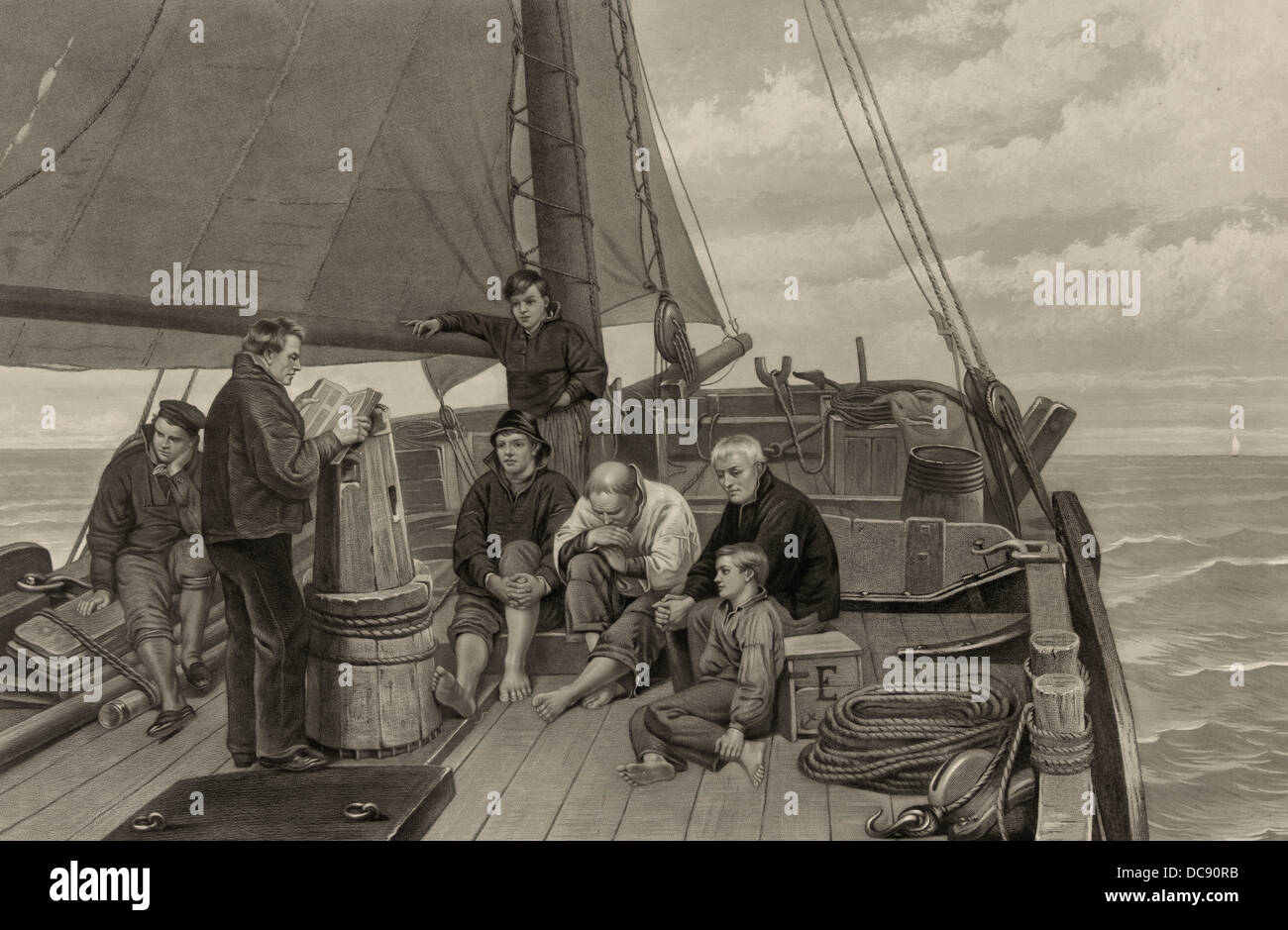 Dimanche en mer - famille sur un voilier, circa 1877 Banque D'Images