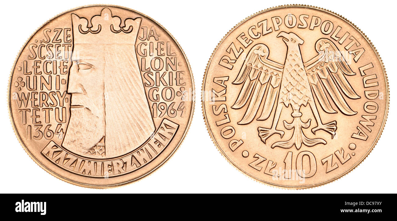 Polish 10Zl coin à partir de 1964 : Kazimier / Casimir le Grand. 600e anniversaire de l'Université jagellonne Banque D'Images