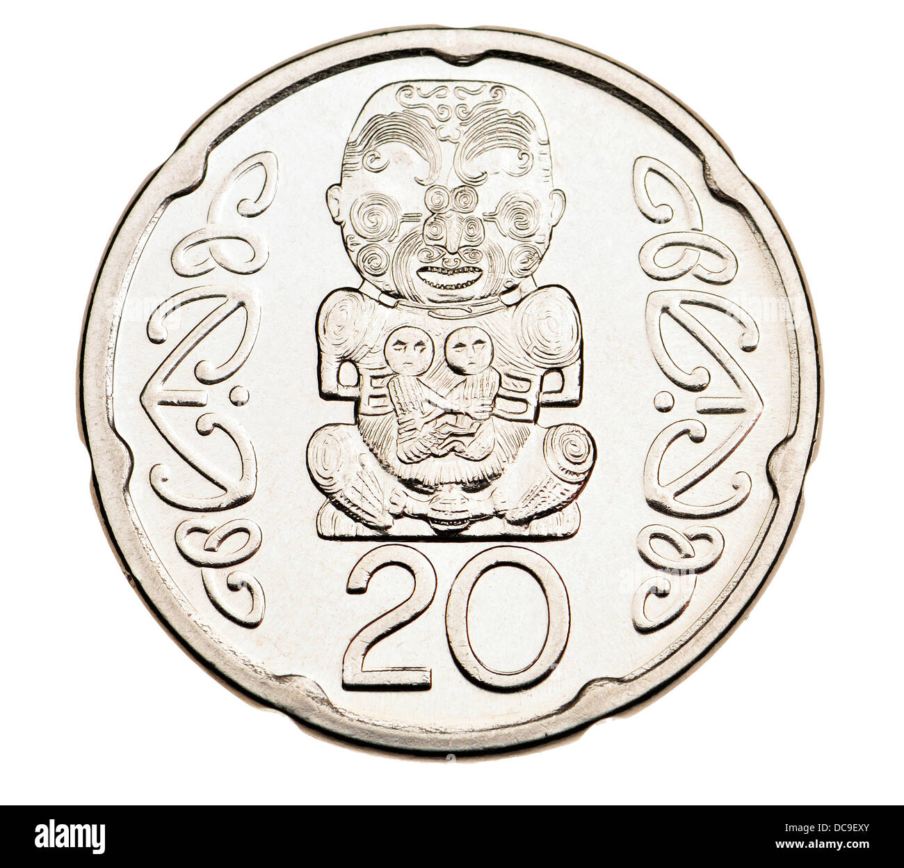 Nouvelle-zélande : pièce de 20c : Pukaki Maori carving Banque D'Images