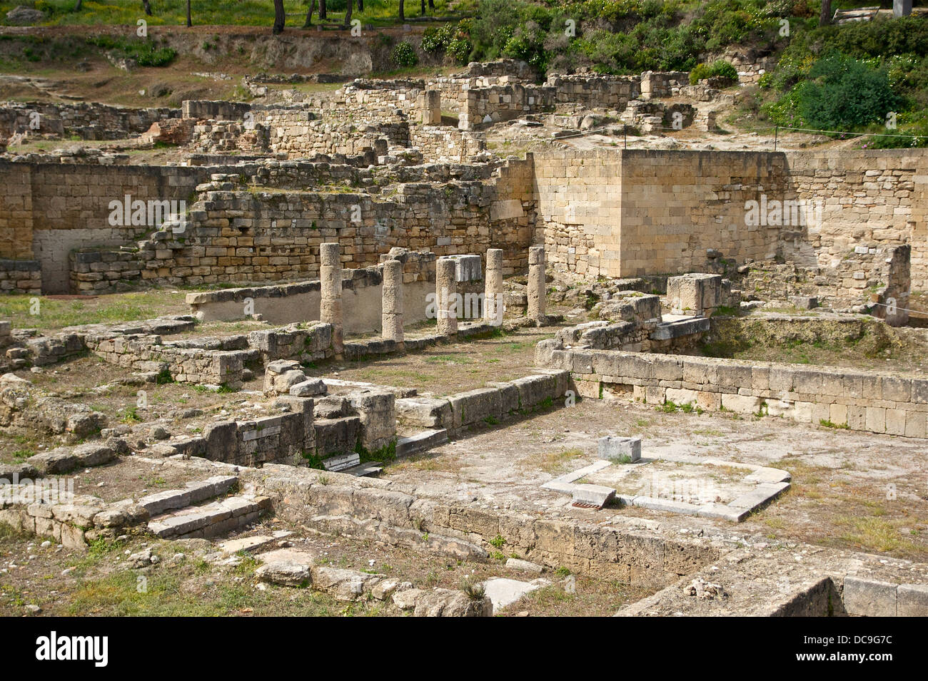 Ville antique de Kamiros, 3e siècle avant notre ère, l'île de Rhodes, Grèce. Banque D'Images