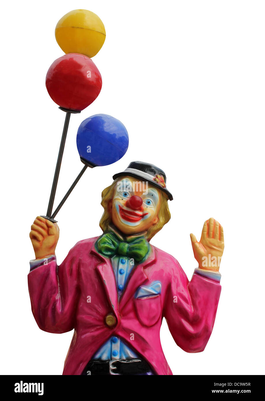 Modèle de clown de cirque avec des ballons isolé sur un fond blanc. Banque D'Images