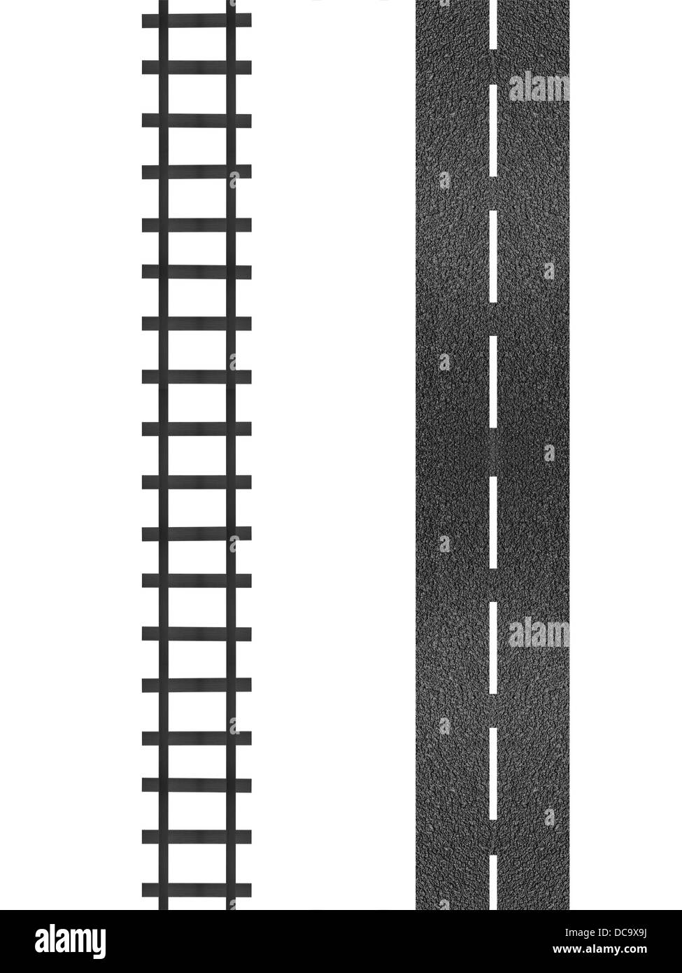 Les voies de train isolé sur fond blanc Banque D'Images