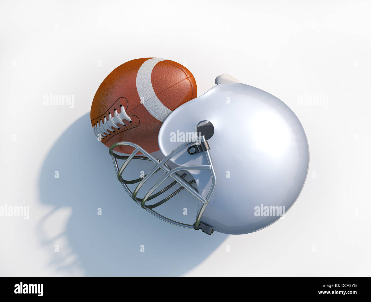 American football helmet with ball isolés. Sur fond blanc avec ombre portée. Chemin de détourage inclus. Banque D'Images