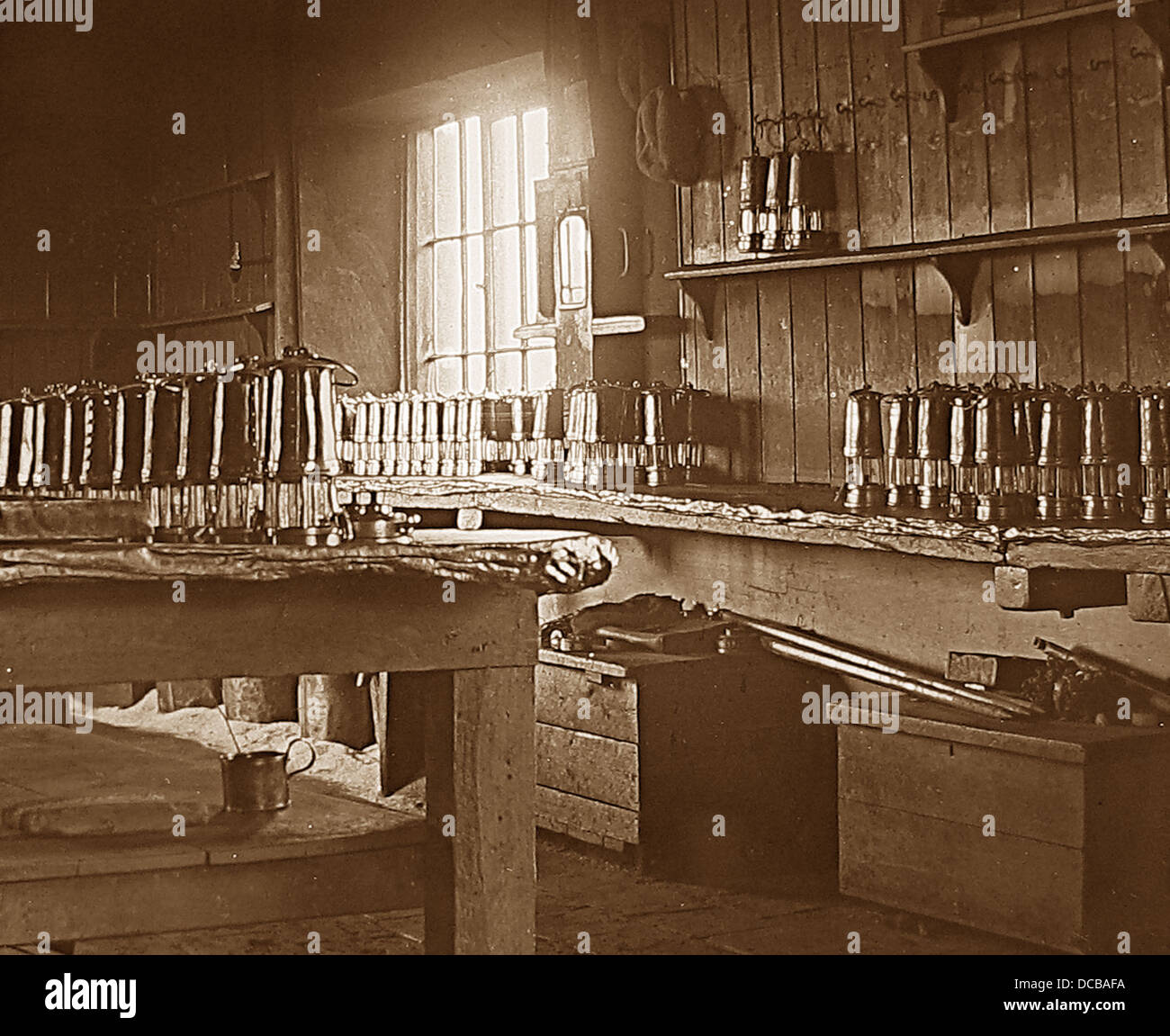 L'extraction du charbon au début des années 1900, la salle de la lampe Banque D'Images