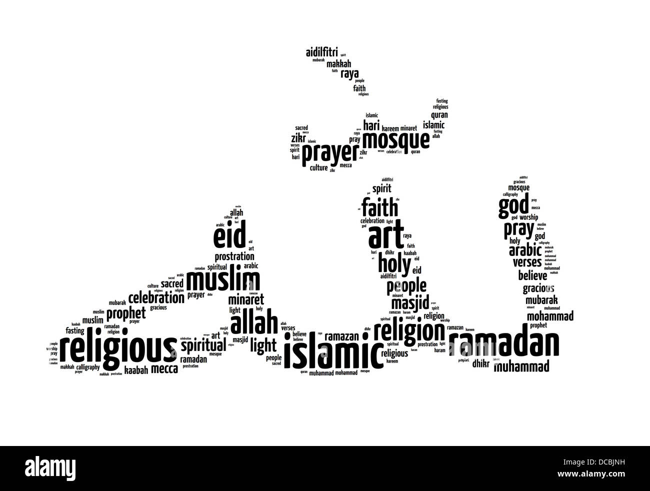 Mots illustration de la calligraphie arabe, 'Allah' en fond blanc Banque D'Images
