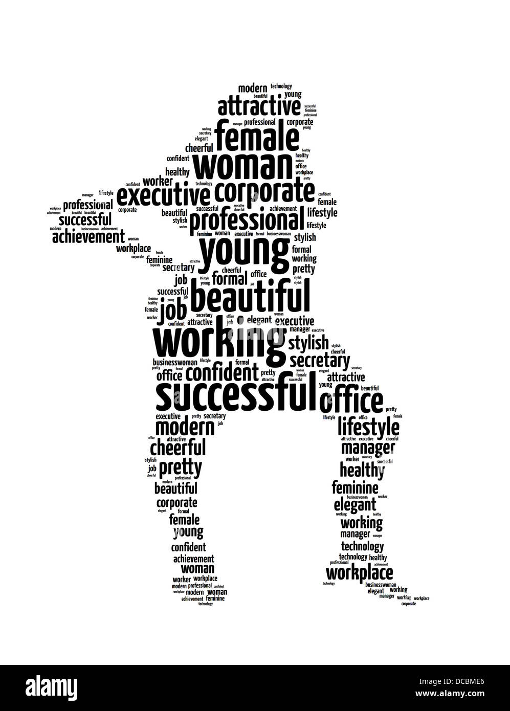 Mots illustration d'une femme au travail à fond blanc Banque D'Images