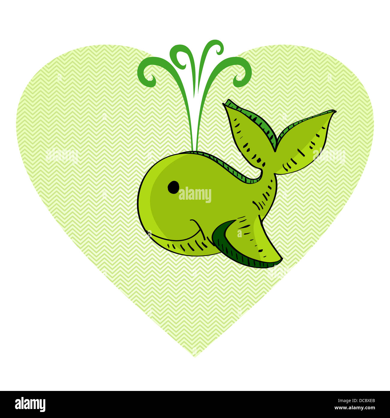 Vert dessiné à la main en forme de coeur baleine illustration. Couches de fichier vectoriel pour faciliter les modifications. Banque D'Images