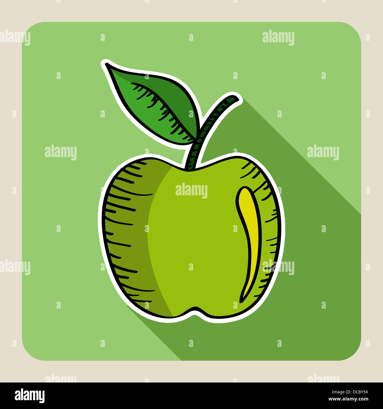 Vert pomme fruit dessinés à la main, l'illustration. Couches de fichier vectoriel pour faciliter les modifications. Banque D'Images