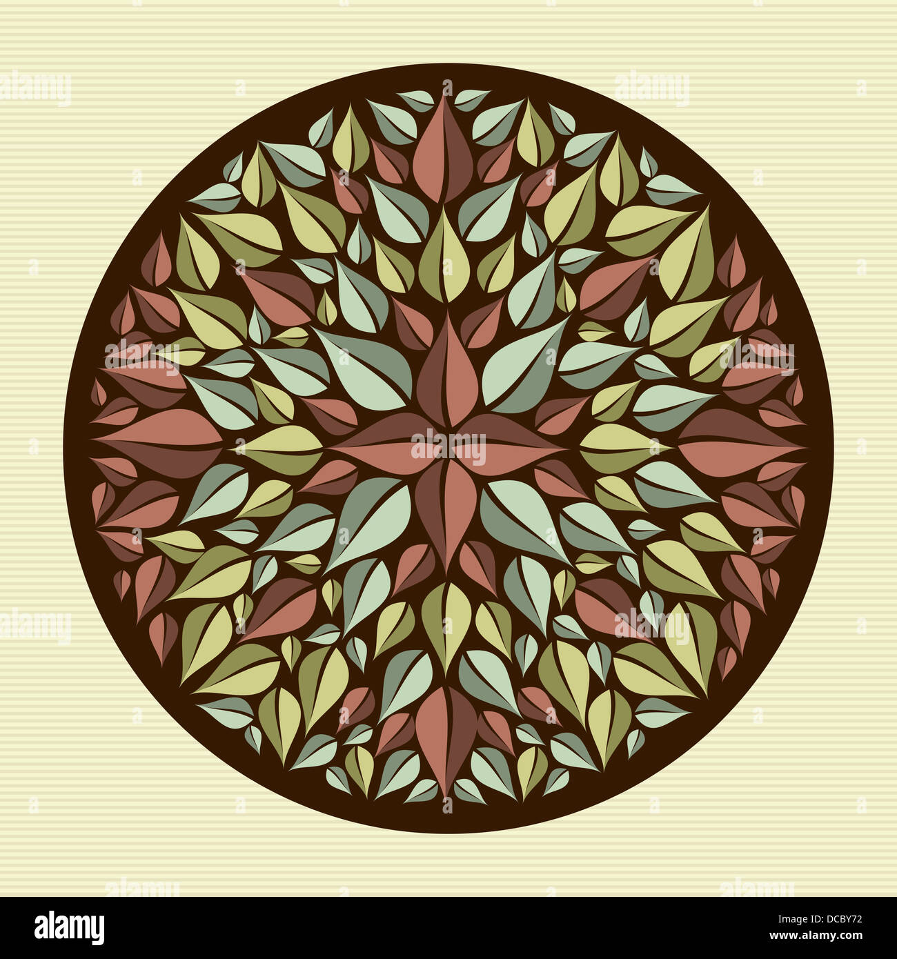 Circle mandala feuilles fleurs illustration. Couches de fichier vectoriel pour une manipulation facile et coloris. Banque D'Images