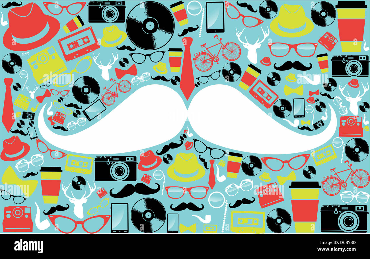 Les icônes colorées vintage hipsters forme moustache illustration. Couches de fichier vectoriel pour une manipulation facile et coloris. Banque D'Images