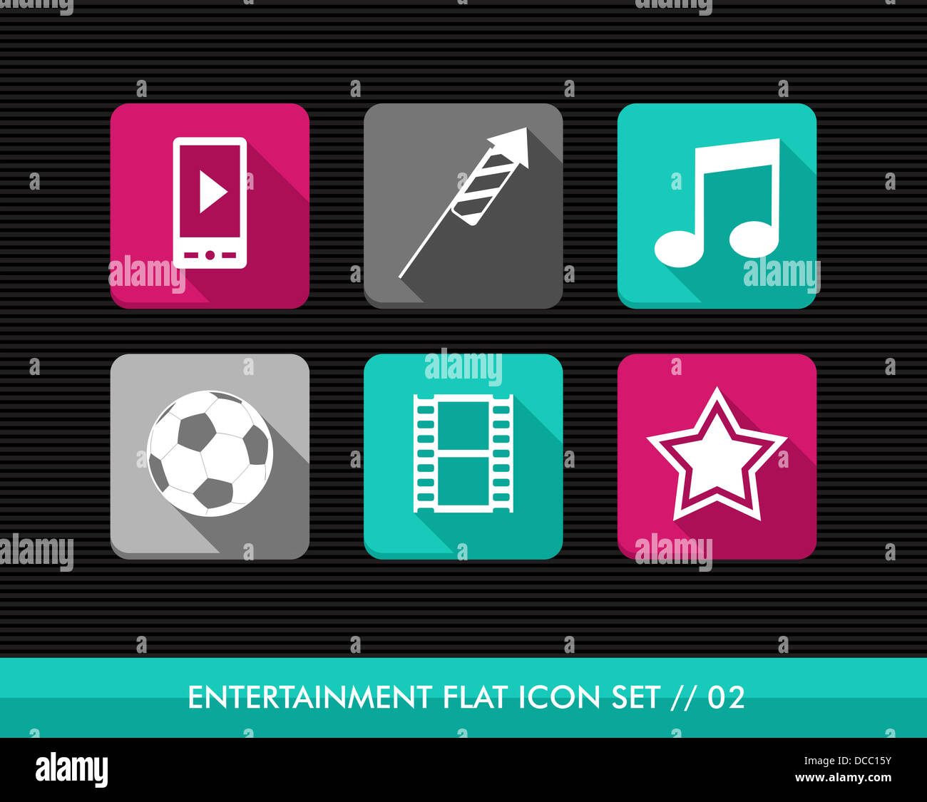 Télévision de divertissement coloré icon set : mobile app fun loisirs éléments. Couches de fichier vectoriel pour faciliter les modifications. Banque D'Images