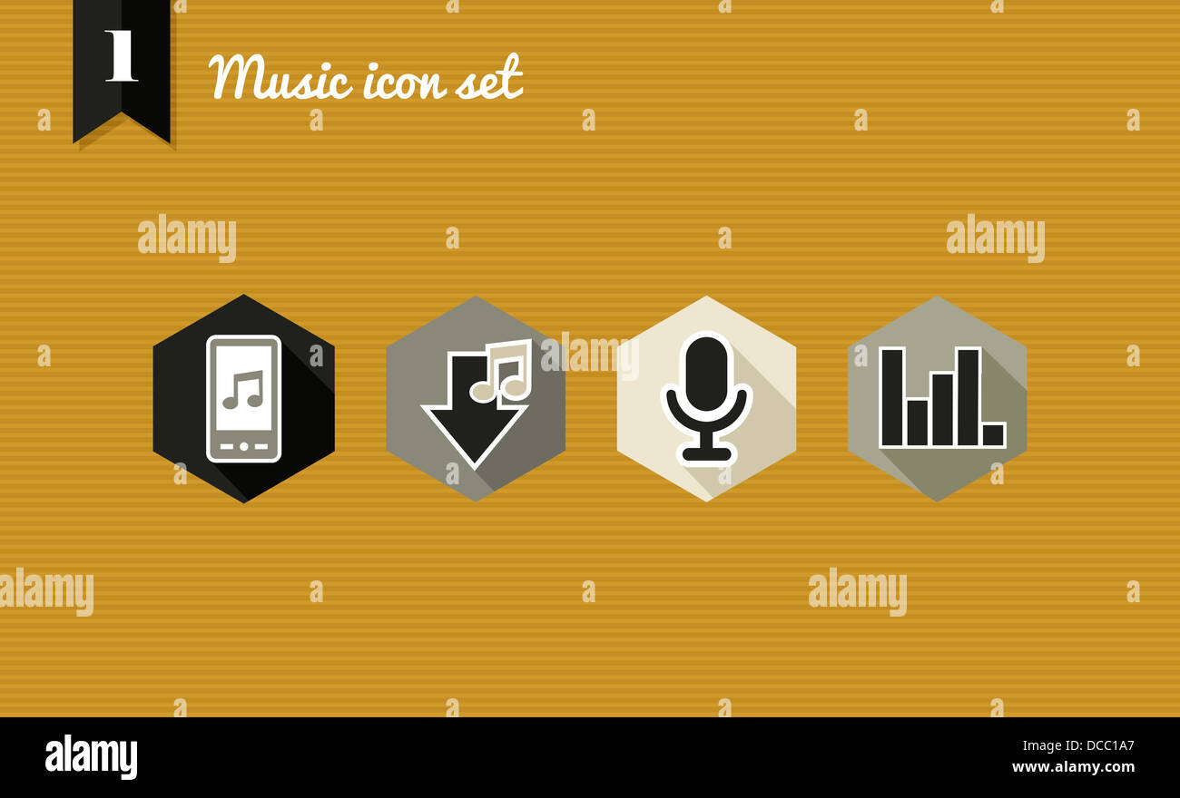 Télévision musique icon set, smart phone app de télécharger des chansons. Couches de fichier vectoriel pour faciliter les modifications. Banque D'Images