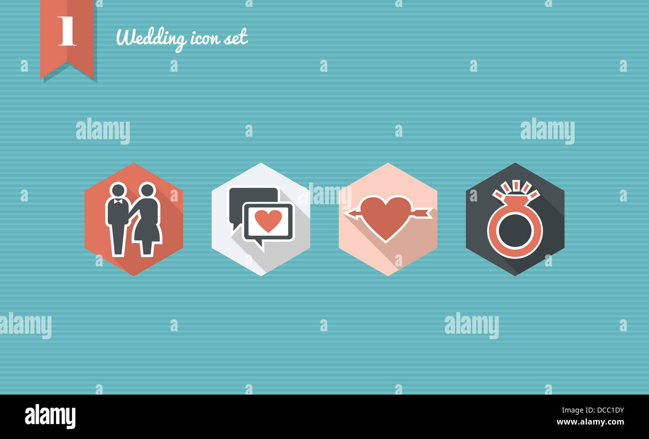 Télévision mariage cérémonie, Icon Set en ligne planification de célébration détails app. Couches de fichier vectoriel pour faciliter les modifications. Banque D'Images