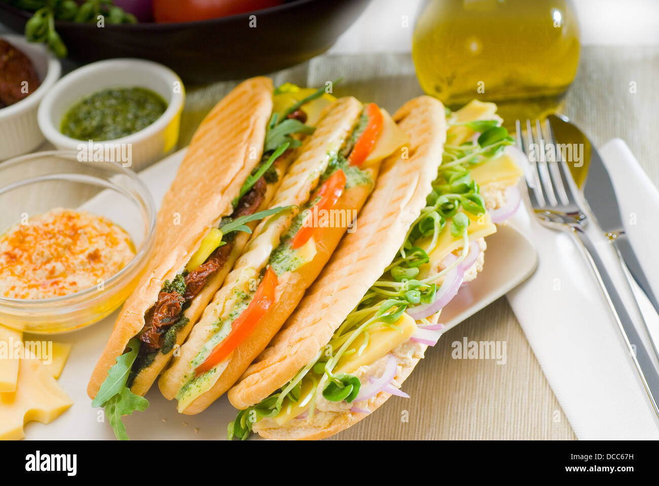 Sandwich panini assortis Banque D'Images