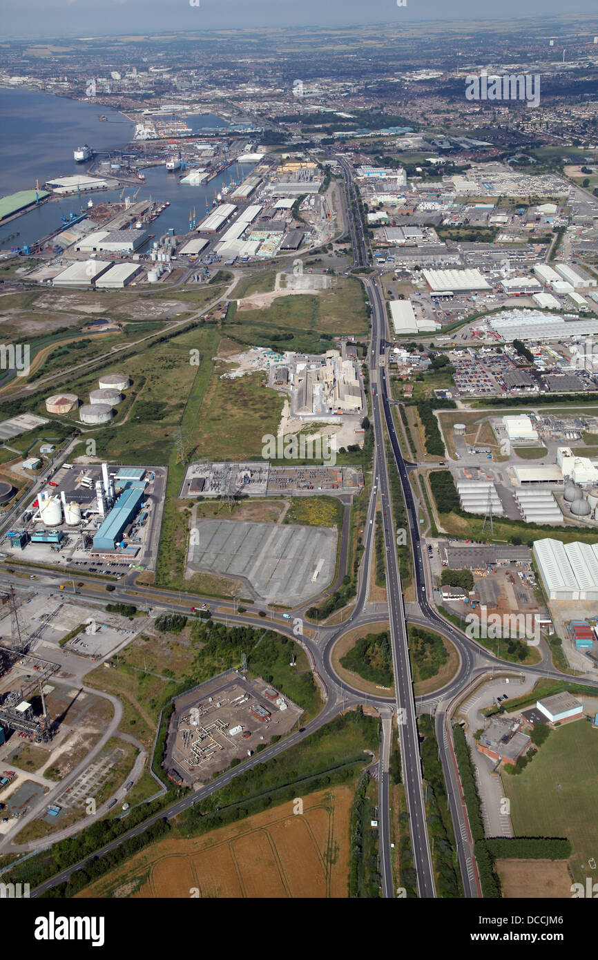 Vue aérienne à l'ouest de l'établissement le A1033 road, Hedon Road, en direction de Hull Banque D'Images