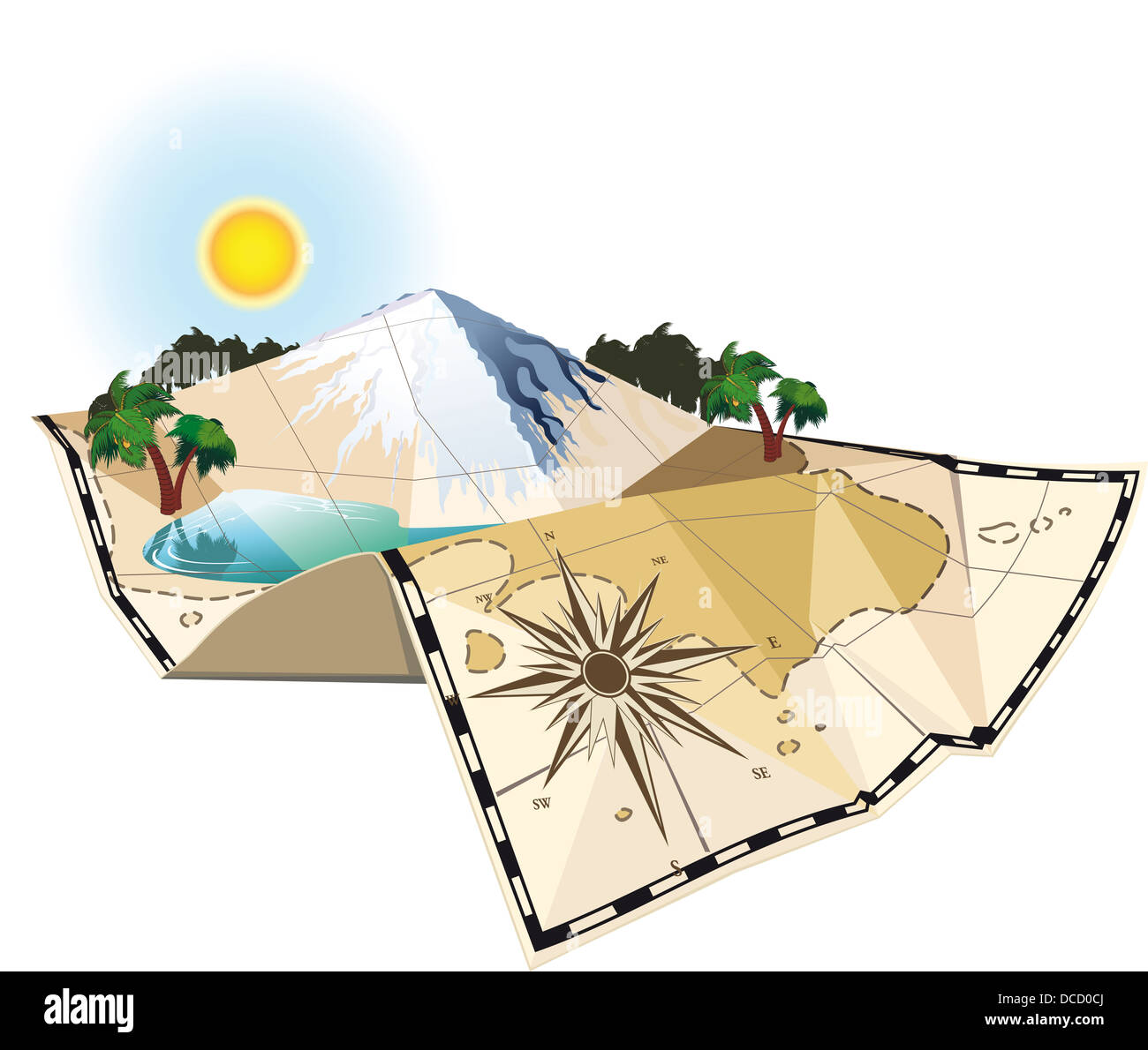Carte conceptuelle avec lac et montagne Banque D'Images