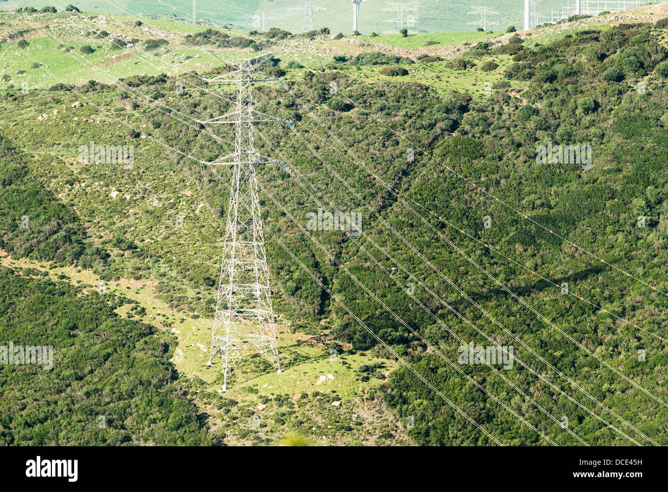 Les lignes d'énergie électrique;Tarifa Cadiz Andalousie Espagne Banque D'Images