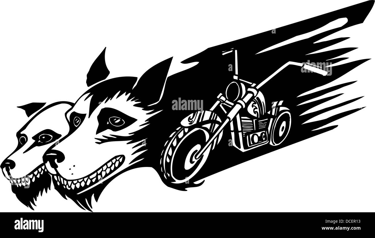 Wolfs et moto. Design en vinyle. Banque D'Images